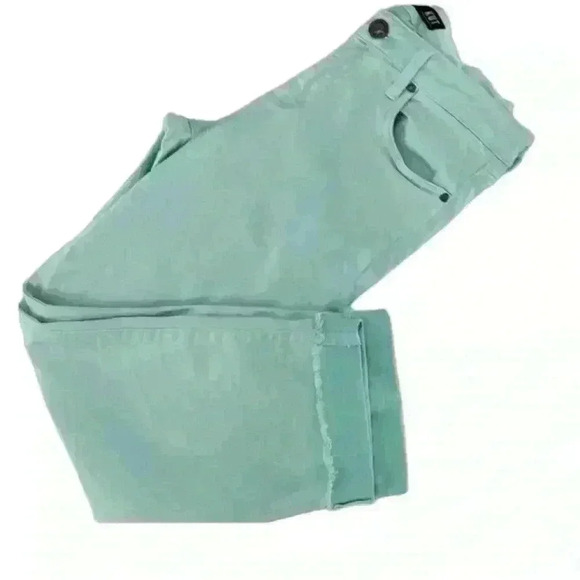 KUT  FROM THE KLOTH AMY AQUA STRAIGHT LEG CROPPED ROLLED CUFFED HEM SZ. 8 - Picture 6 of 9